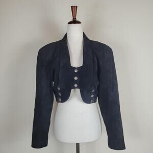 Patricia Wolf Jacket Small Black Suede Crop Western Blazer Ranch Cowgirl Bolero